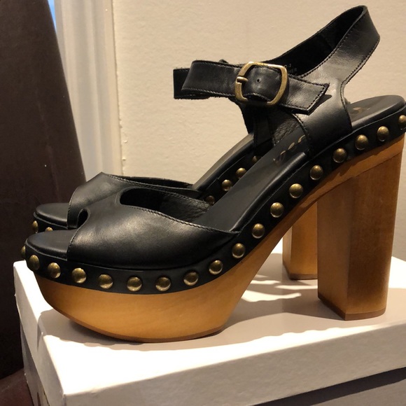 NOWT Browns Brand “MIMOSA” Heeled Leather Open Toe Clog with Studs - Picture 4 of 8